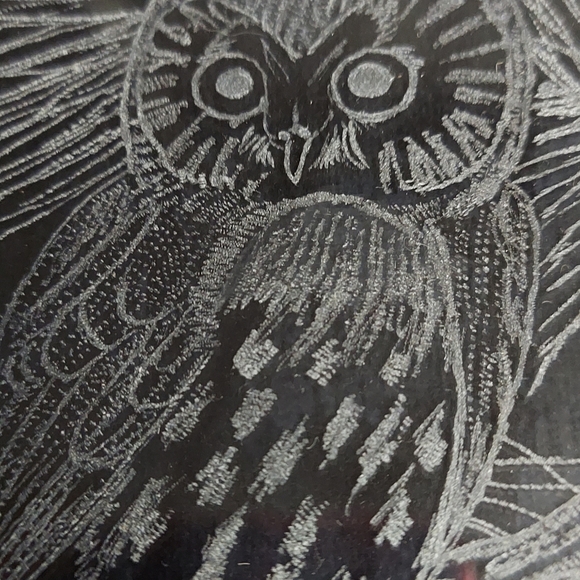 Vintage Hand Crafted Etched Snow Owl on Glass Picture Signed artist 1 of a Kind - Picture 5 of 11